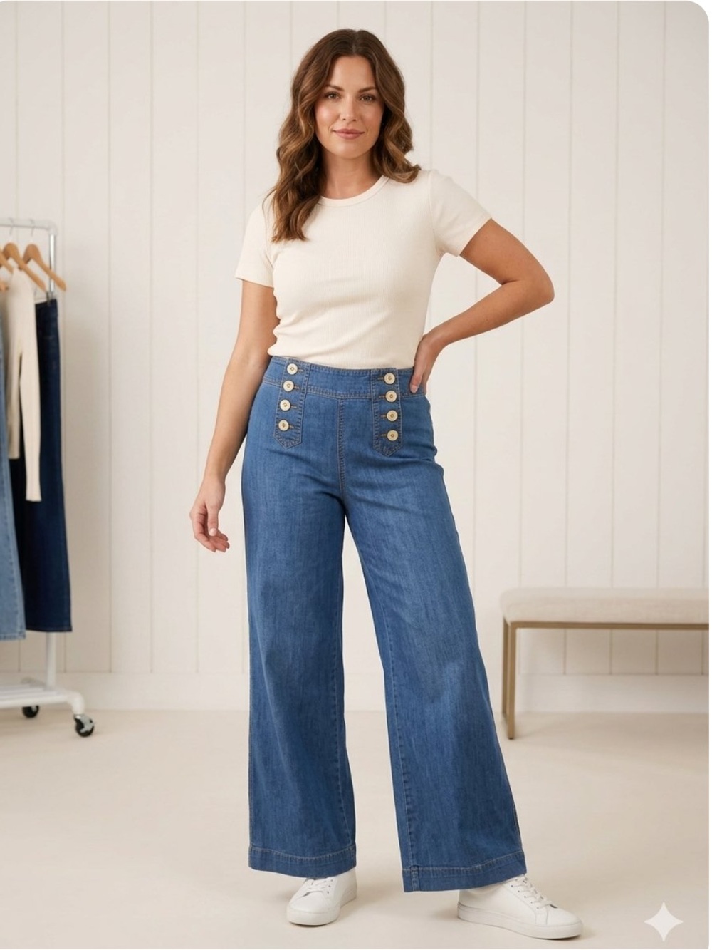 Anthropologie elevenses wide leg sailor chambray high rise pants jeans size 4